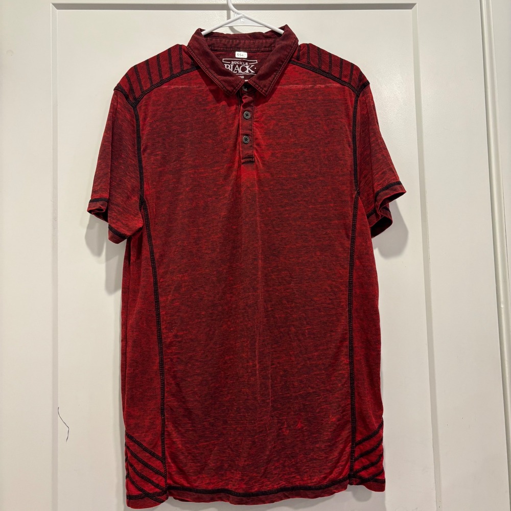 Buckle Black Mens Large Red Space Dye Short Sleeve Polo Shirt RN 75720